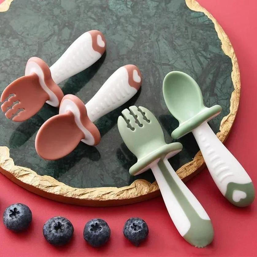 Baby Food Feeder - Baby Spoon Fork Silicone Children's Tableware
