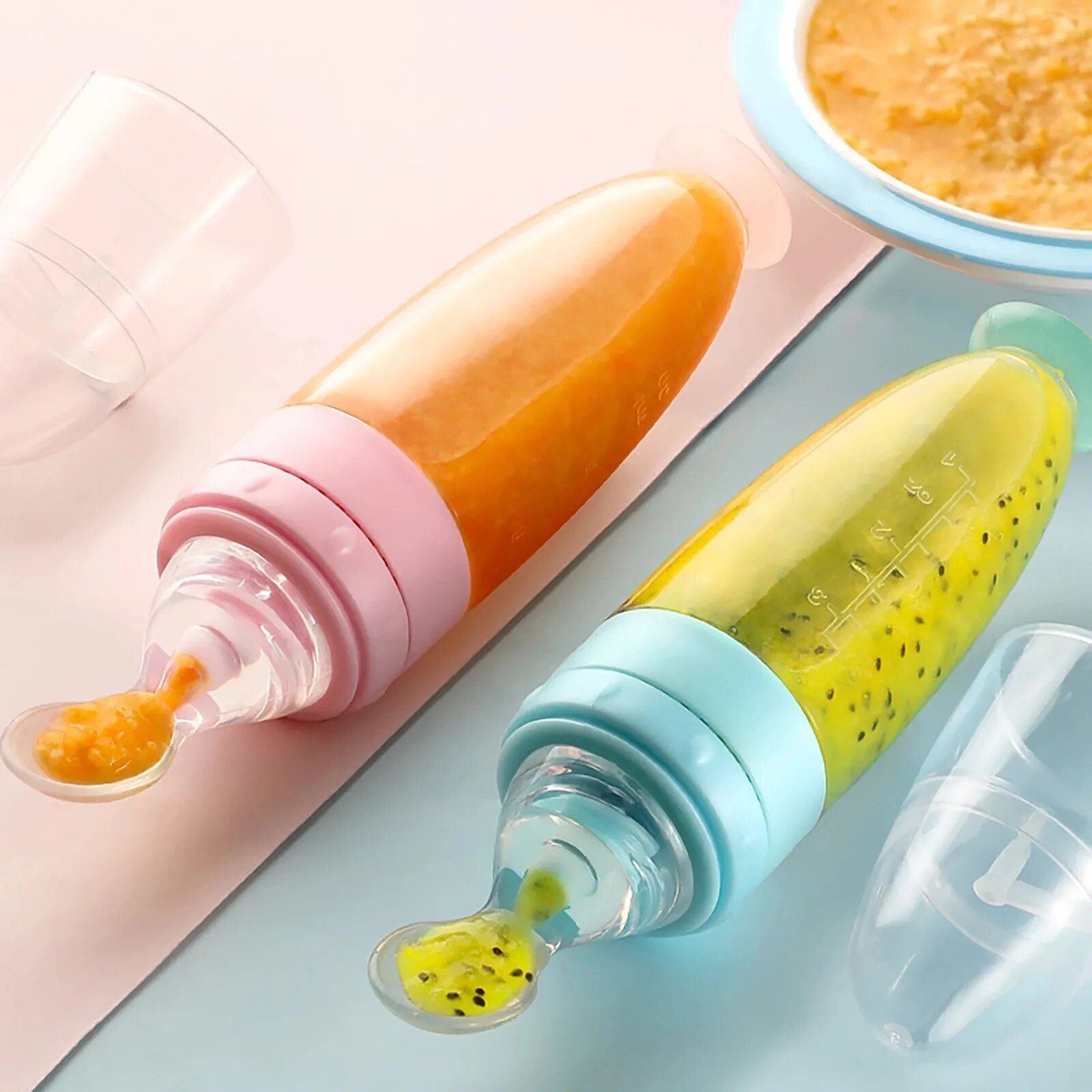 Baby Food Feeder - Depressible Silicone Bottle Feeding Safe Baby
